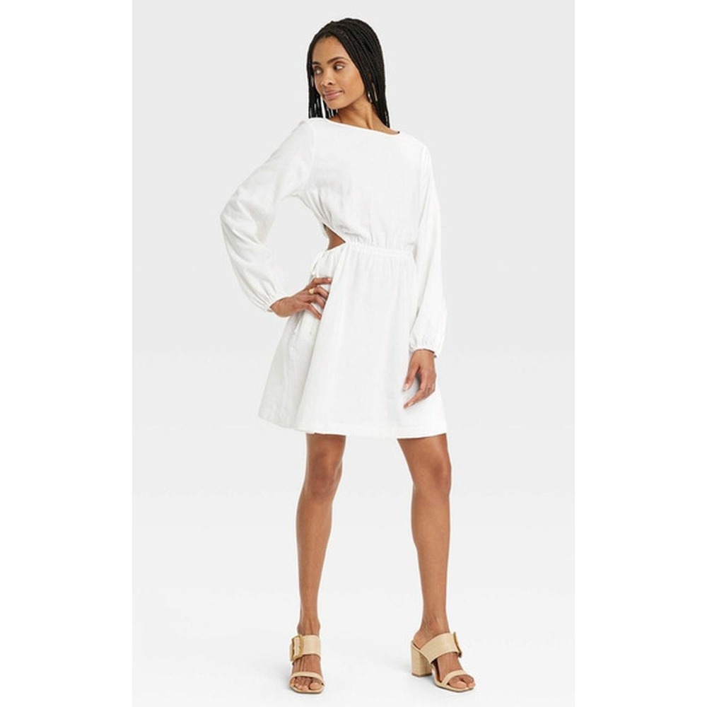 NWT Universal Thread Balloon Linen Cutout Mini Dress XXL White Coastal Euro Chic